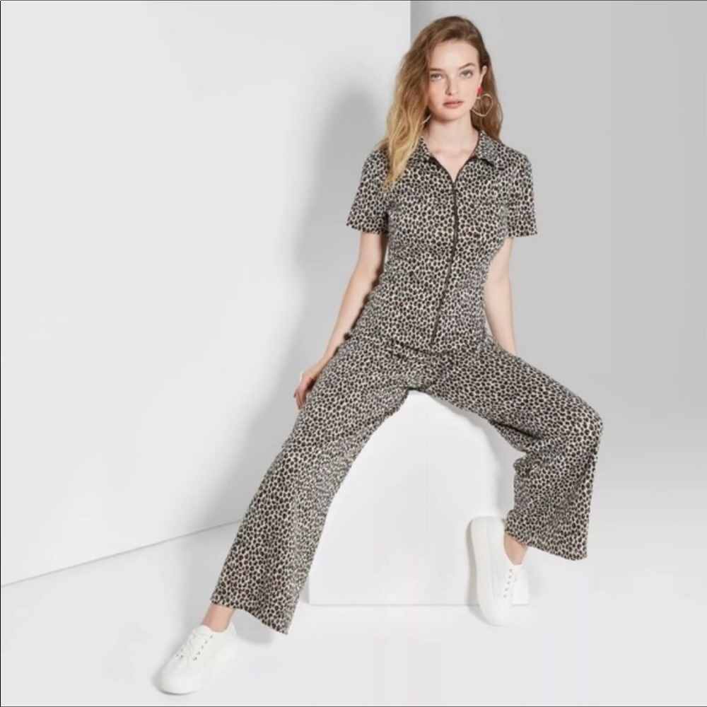 wild fable Leopard-Print Short-Sleeve Jumpsuit in Black & Cream